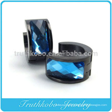 TKB-E0008 Gift for Men Unisex Stainless Steel Ring Shape Hoops with Blue Stone